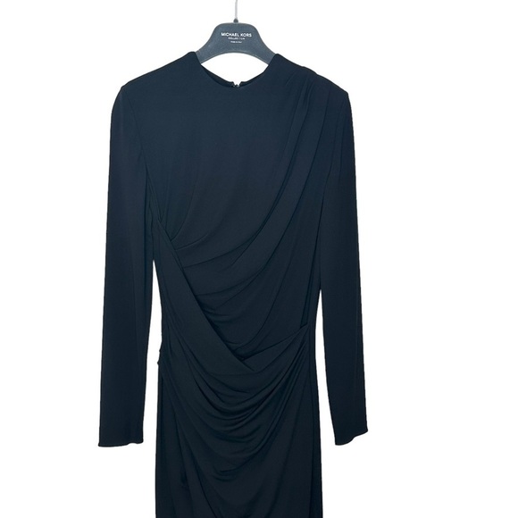 Michael Kors Collection Size 6 Black Draped Long-Sleeve Dress Midi - Picture 3 of 7